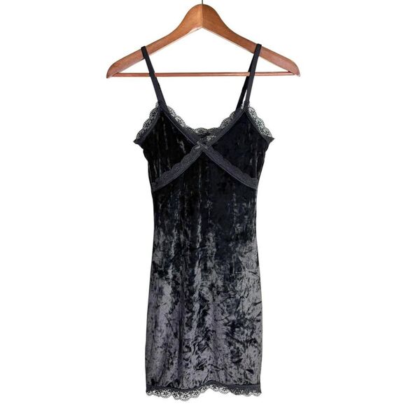 H&M Dresses & Skirts - Velvet Babydoll Lace Trim Slip Dress Whimsigoth Fairy Grunge Mini Bodice XS
